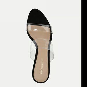 Veronica Beard Asha Mid-Heel Sandal Black Suede and PVC 3-inch Heeled Sandal 8.5